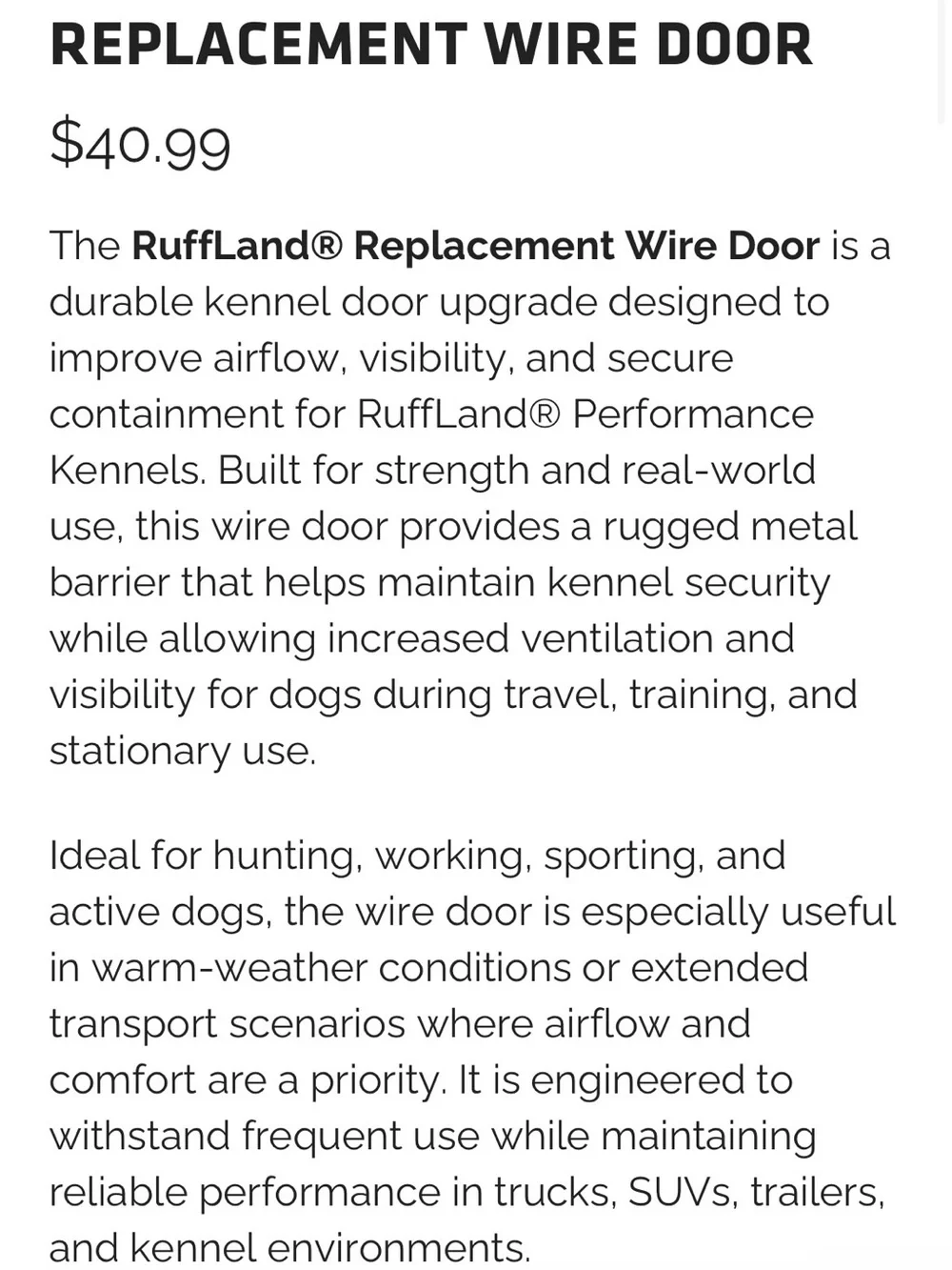 Ruffland Replacement Wire Door - Black